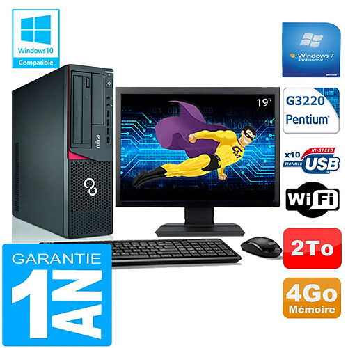 PC Fujitsu Esprimo E720 E85+ SFF G3220 RAM 4Go Disque 2 To Wifi W7 Ecran 19" · Occasion