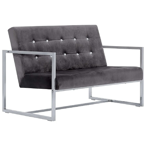 Maison Chic Canapé 2 places avec accoudoirs | Sofa de Salon | Canapé droit Gris foncé Chrome et velours -GKD262135