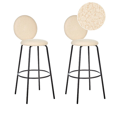 Beliani Tabouret de bar Set de 2 Bouclé Beige clair EMERY