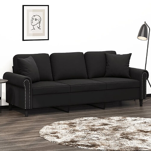 vidaXL Canapé 3 places avec oreillers décoratifs noir 180 cm velours