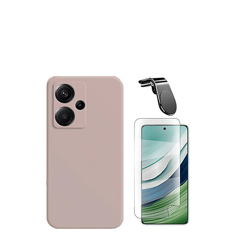 Jeu de films en verre trempé de la couverture 5D + Cas de silicone liquide + SuppOrt Magnétique L Voiture de conduite sécuritaire Phonecare pour Xiaomi Redmi Note 13 Pro+ Plus - rose