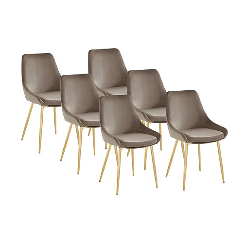 Vente-Unique Lot de 6 chaises MASURIE - Velours et métal doré - Taupe