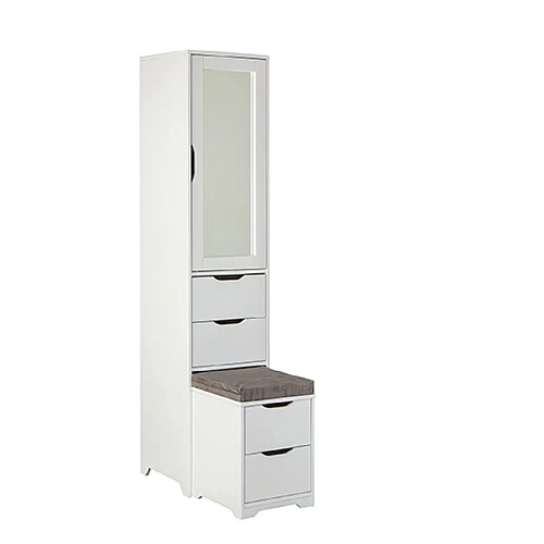 Pegane Armoire meuble de rangement en bois massif coloris blanc - Longueur 44 x Hauteur 205 x Profondeur 46.3 cm 