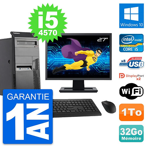 PC Tour Lenovo M83 Ecran 27" Intel i5-4570 RAM 32Go Disque 1To Windows 10 Wifi · Occasion