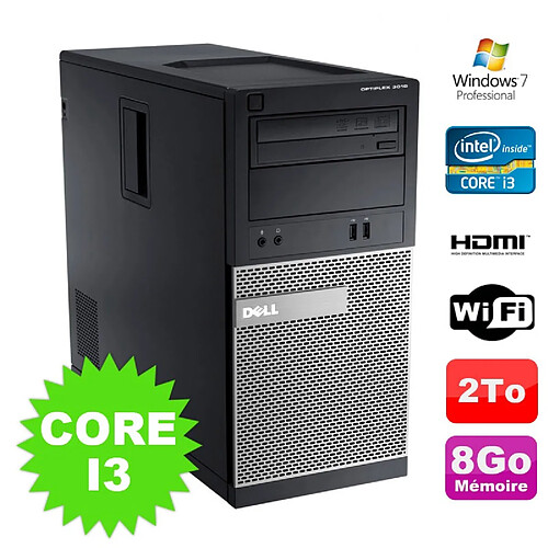 PC Tour DELL Optiplex 3010 MT Intel I3-2120 Graveur 8Go 2000Go HDMI Wifi W7 · Occasion