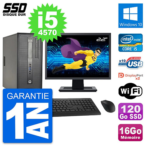 PC Tour HP ProDesk 600 G1 Ecran 22" i5-4570 RAM 16Go SSD 120Go Windows 10 Wifi · Occasion