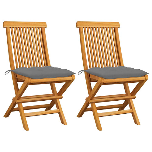 vidaXL Chaises de jardin et coussins gris lot de 2 Bois de teck massif