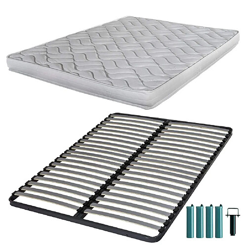 Ebac Matelas mousse + Sommier métal C220 140x190 Melissa - Hauteur 13 cm - Soutien ferme