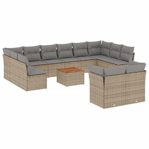 Maison Chic Salon de jardin avec coussins 13 pcs | Ensemble de Table et chaises | Mobilier d'Extérieur beige résine tressée -GKD49299