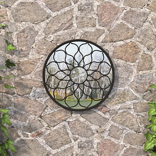 vidaXL Miroir de jardin Noir 40x3 cm Fer Rond utilisation extérieure