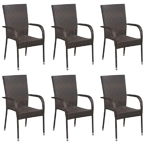 vidaXL Chaises empilables d'extérieur lot de 6 Résine tressée Marron