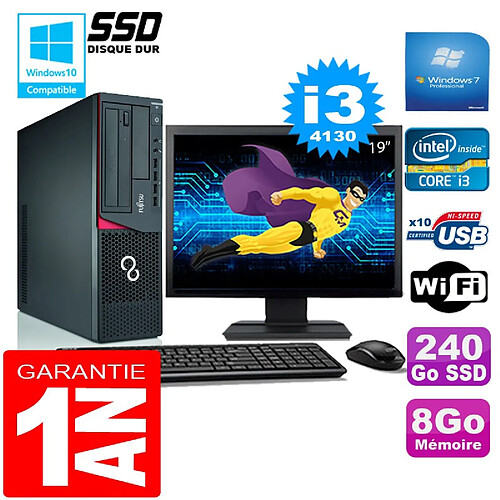 PC Fujitsu Esprimo E720 E85+ SFF I3-4130 8Go Disque 240 Go SSD Wifi W7 Ecran 19" · Occasion