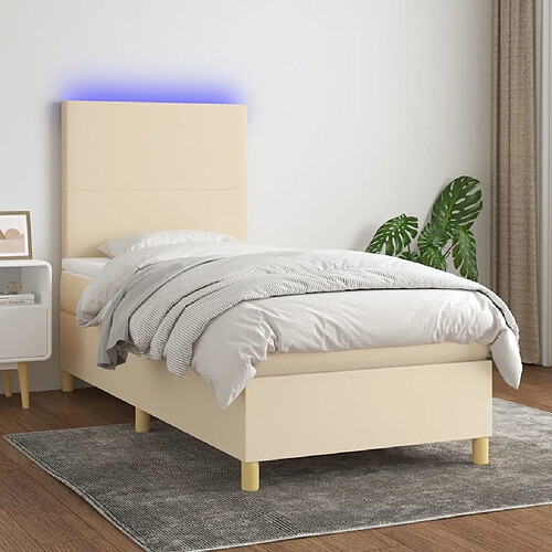 Sommier à lattes,Cadre à lattes de lit et matelas et LED pour Adulte Crème 90x200 cm Tissu -MN53664