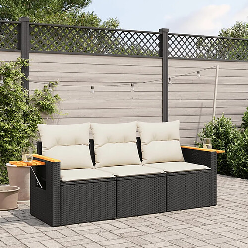 vidaXL Salon de jardin 3 pcs avec coussins noir résine tressée