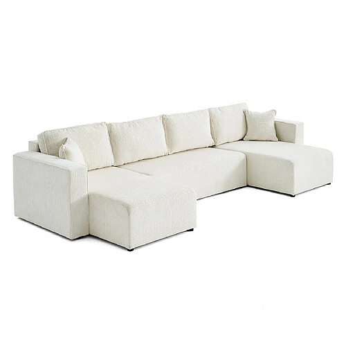 Bestmobilier Topaze - canapé panoramique en U - 7 places - convertible avec coffre - en tissu velours relief