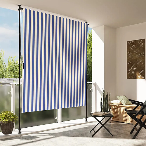 vidaXL Store roulant d'extérieur bleu et blanc 150x270 cm tissu acier