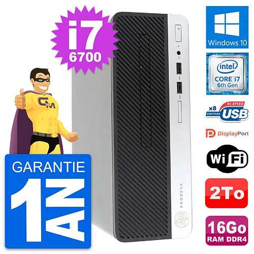 PC HP ProDesk 400 G4 SFF Intel i7-6700 RAM 16Go Disque Dur 2To Windows 10 Wifi · Occasion