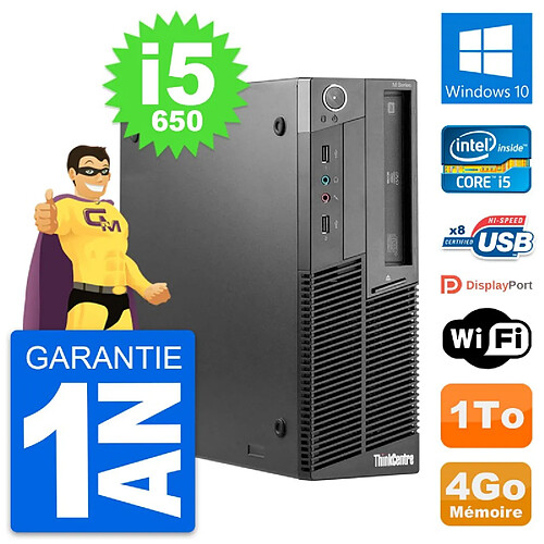 PC Lenovo ThinkCentre M90 SFF Intel i5-650 RAM 4Go Disque 1To Windows 10 Wifi · Occasion