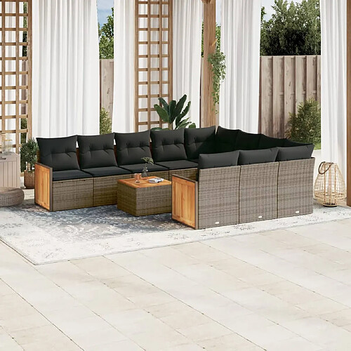 vidaXL Salon de jardin 11 pcs avec coussins gris résine tressée