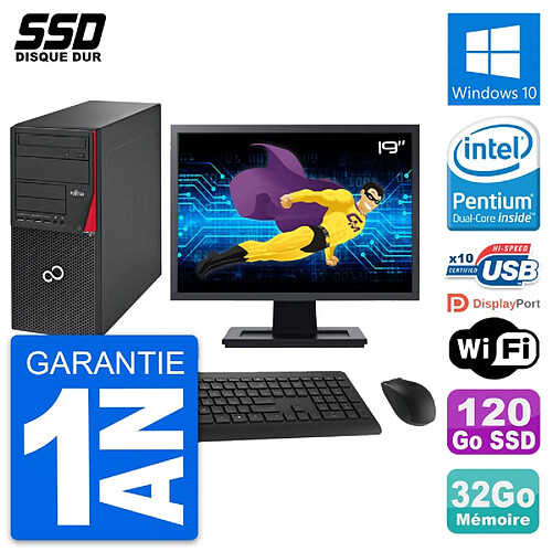 PC Tour Fujitsu P720 Ecran 19" Intel G3220 RAM 32Go SSD 120Go Windows 10 Wifi · Occasion