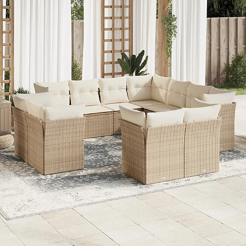 vidaXL Salon de jardin 11 pcs avec coussins beige résine tressée