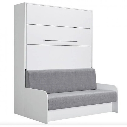 Inside 75 Armoire lit escamotable SOFA AUTOMATICA 160 cm blanche canapé microfibre gris