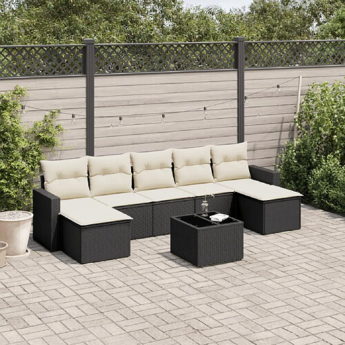 vidaXL Salon de jardin 8 pcs avec coussins noir résine tressée