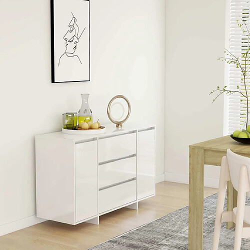 Maison Chic Buffet commode,console avec 3 tiroirs pour rangement Blanc brillant 120x41x75 cm Aggloméré -MN19949