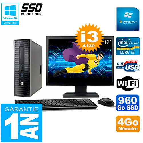 PC HP EliteDesk 800 G1 SFF Ecran 19" Core I3-4130 4Go Disque 960 Go SSD Wifi W7 · Occasion