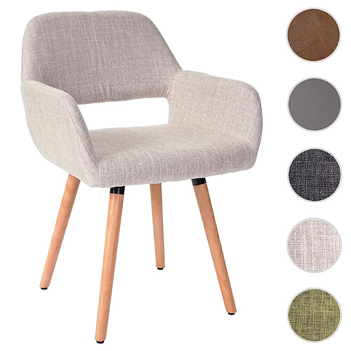 Mendler Chaise de salle à manger Altena II, fauteuil, design rétro des années 50 ~ tissu, crème/gris