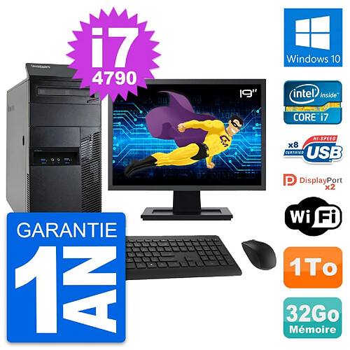 PC Tour Lenovo M93p Ecran 19" Intel i7-4790 RAM 32Go Disque 1To Windows 10 Wifi · Occasion