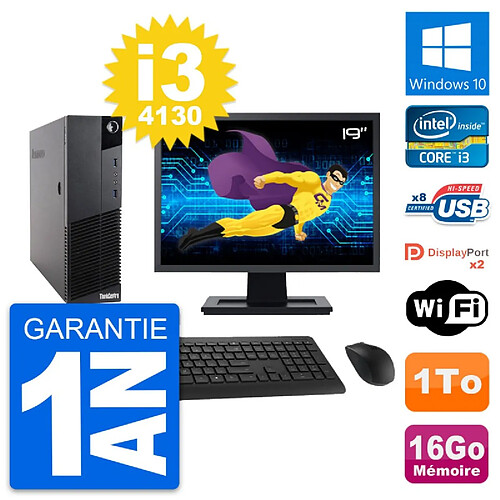 PC Lenovo M83 SFF Ecran 19" Core i3-4130 RAM 16Go Disque Dur 1To Windows 10 Wifi · Occasion