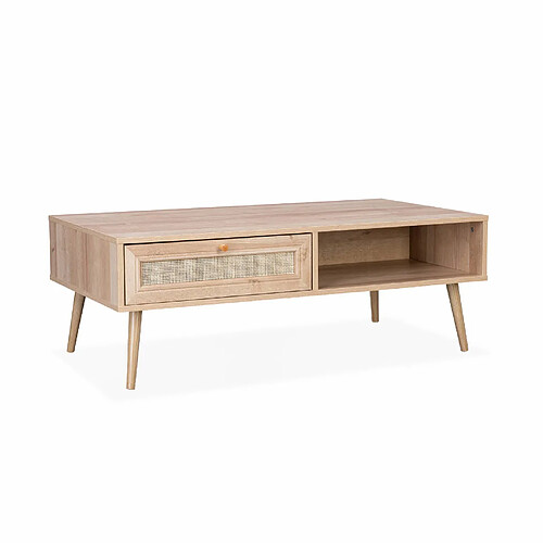 Table basse en cannage 110x59x39cm - Naturel | sweeek