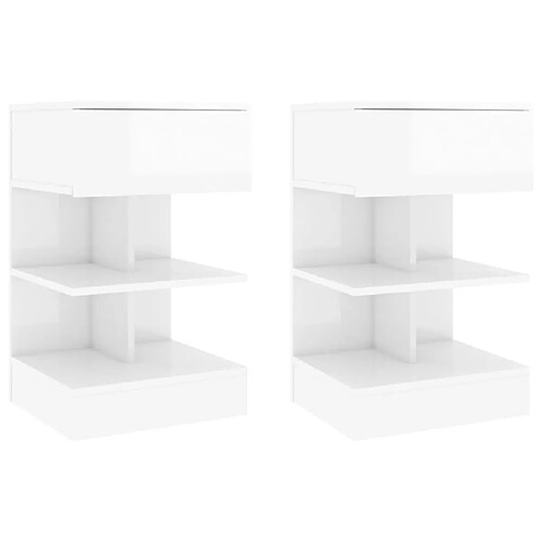 Maison Chic Lot de 2 Tables de chevet,Table de nuit,Table d'appoint pour salon Blanc brillant 40x35x65 cm -MN46816