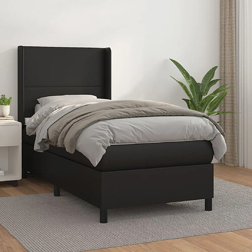 vidaXL Sommier à lattes de lit avec matelas Noir 100x200 cm Similicuir