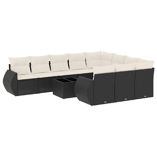 Maison Chic Salon de jardin 11 pcs avec coussins | Ensemble de Table et chaises | Mobilier d'Extérieur noir résine tressée -GKD50892