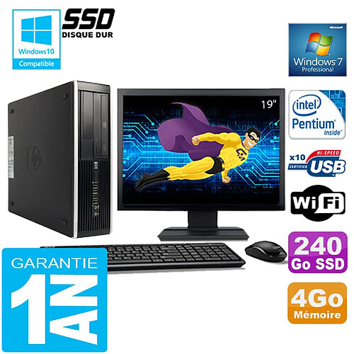 PC HP Compaq 8300 SFF Intel G850 Ram 4Go Disque 240 Go SSD Wifi W7 Ecran 19" · Occasion