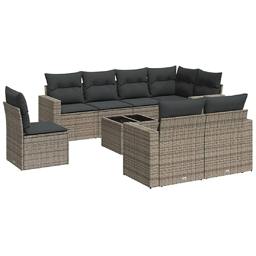 Maison Chic Salon de jardin 9 pcs avec coussins | Ensemble de Table et chaises | Mobilier d'Extérieur gris résine tressée -GKD97753