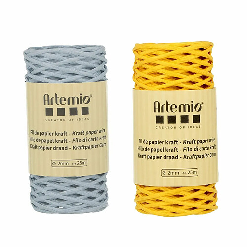 Artemio 2 bobines fil kraft bleu tendre/ jaune 2mm x 25 m