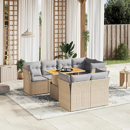 vidaXL Salon de jardin avec coussins 8 pcs beige résine tressée