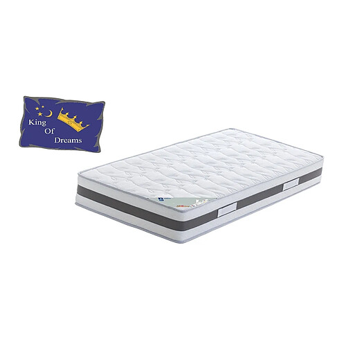 King Of Dreams Matelas 80x200 Mousse à Mémoire de Forme 50 Kg/m3 + Poli Lattex Indéformable - Soutien Très Ferme - Hauteur 23 cm 80 200 King Memory