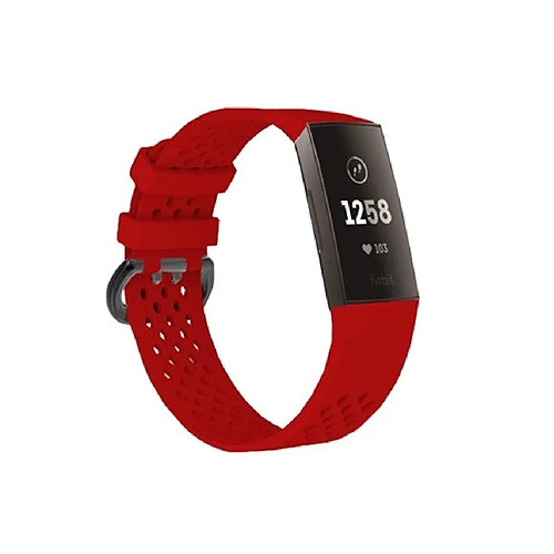 Shot Bracelet Sport pour FITBIT Charge 3 Taille L 105-133mm Grand Poignet Silicone (ROUGE)