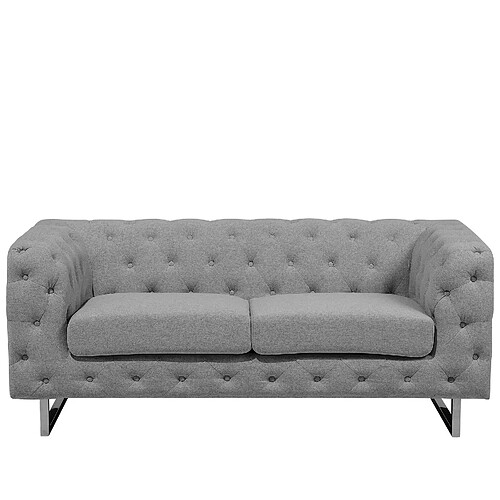 Beliani Canapé Chesterfield 2 places en tissu gris clair VISSLAND