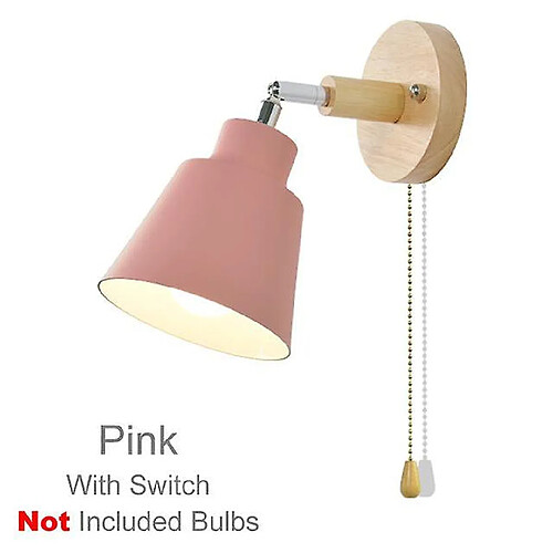 Universal Intérieur nordique Lampe murale en bois côté lit 27 chambre couloir 47 lampes murales 4 couleurs avec fermeture éclair interrupteur libre pivotant (rose)