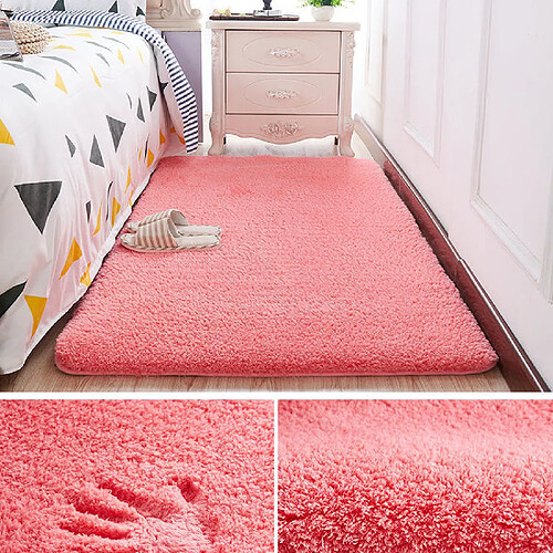 LUUCOZK Tapis moelleux en fausse fourrure, tapis à poils longs pour chambre à coucher, salon, rouge pastèque épais-120x160 cm