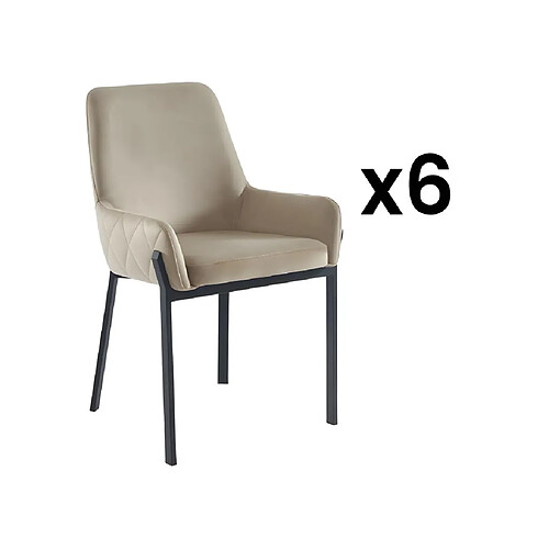 Lot de 6 chaises avec accoudoirs en velours et métal - Beige - CAROLONA de Pascal MORABITO