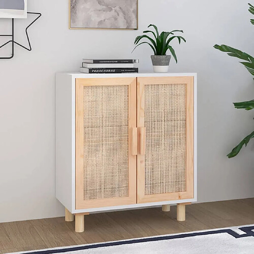 Maison Chic Buffet,Meuble de Rangement,commode pour salon,Cuisine Blanc 60x30x70 cm Bois de pin massif et rotin naturel -MN76354