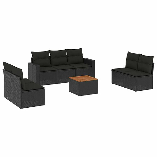 Maison Chic Ensemble Tables et chaises d'extérieur 8 pcs avec coussins,Salon de jardin noir résine tressée -GKD755436