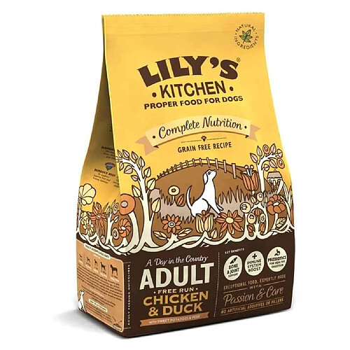 Croquettes Sans Céréales au Poulet Fermier et au Canard pour Chiens - Lily's Kitchen - 1Kg