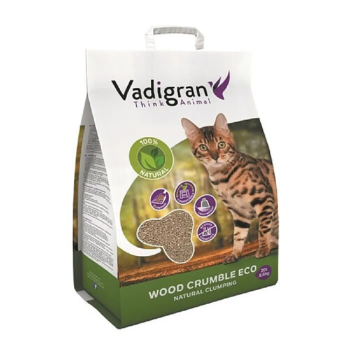 VADIGRAN Litiere Wood Crumble - 20 L - Pour chats